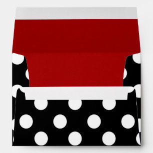 Enveloppes Fête aux pois noirs et blancs avec liseré rouge