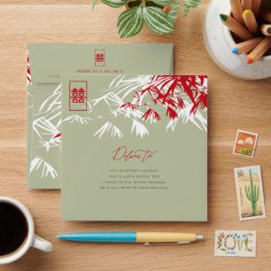 Enveloppes Feuille bambou double bonheur Mariage chinois
