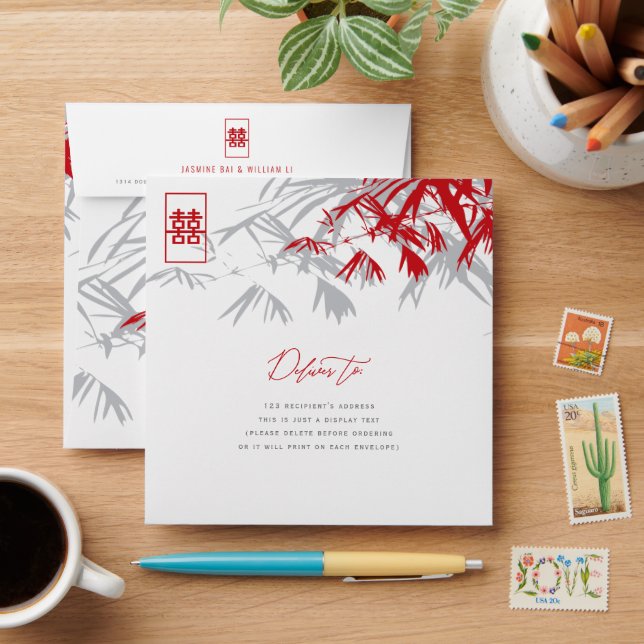 Enveloppes Feuille bambou double bonheur Mariage chinois (Desk)