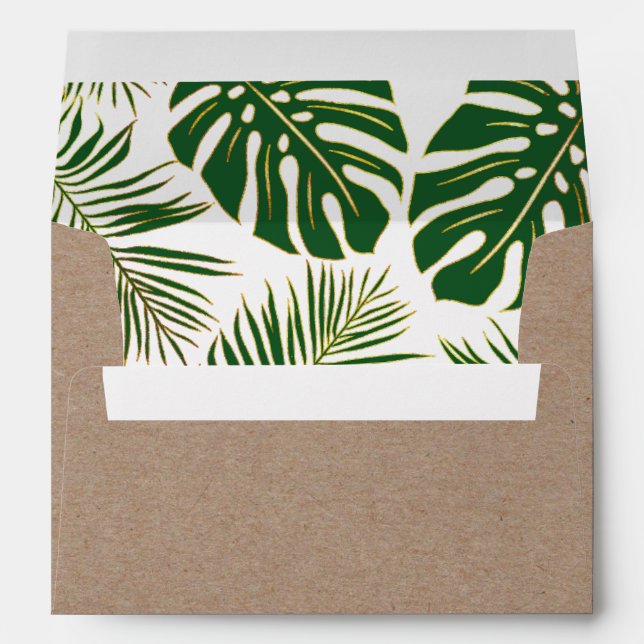 Enveloppes Feuille tropical vert et or mariage rustique (Dos (Bas))