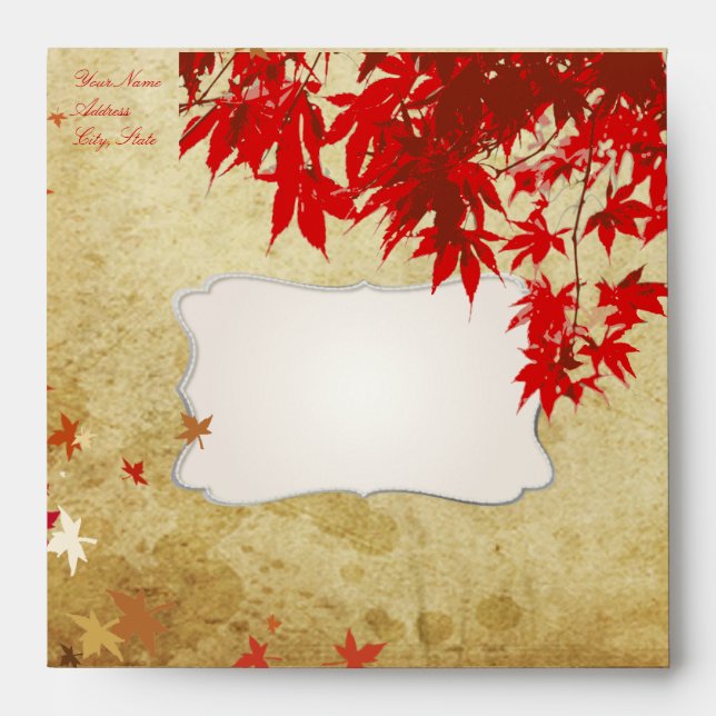Enveloppes Feuilles d'érable, parchemin rouge, faux (Devant)