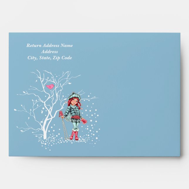 Enveloppes Fille Jeune skieur Custom Noël (Devant)