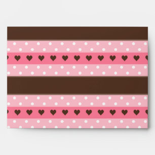 Enveloppes Fille rose et Brown rayures et Motif Pois