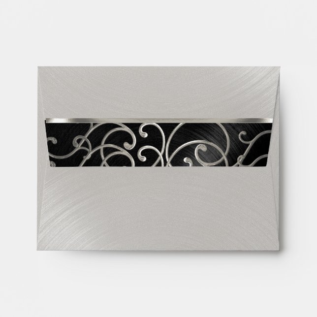 Enveloppes Flèches en fibre noire Quinceanera et argent (Dos (Haut rabat))
