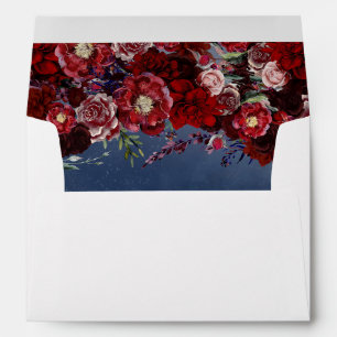 Enveloppes Fleurs d'aquarelle Bourgogne et Mariage bleu marin