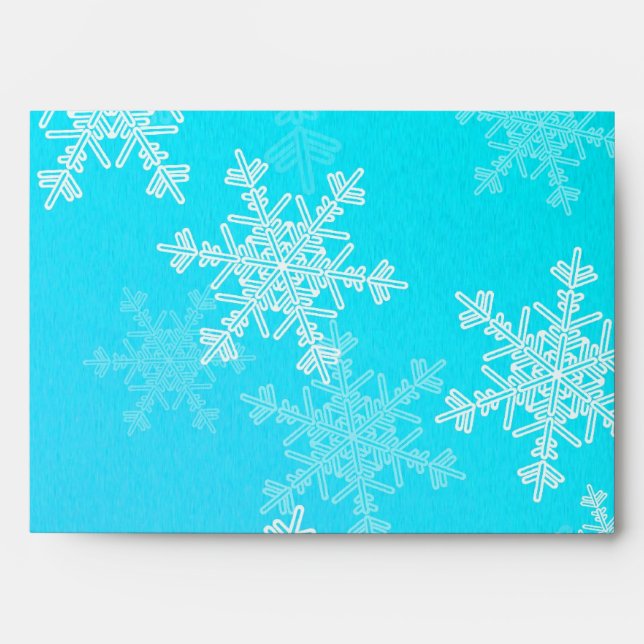 Enveloppes Fleurs de neige de Noël bleu et blanc (Devant)