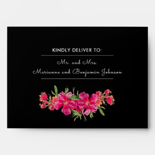 Enveloppes Fleurs Fuchsia   Black White Stripes Mariage