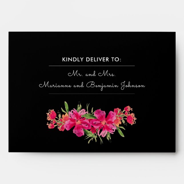 Enveloppes Fleurs Fuchsia | Black White Stripes Mariage (Devant)