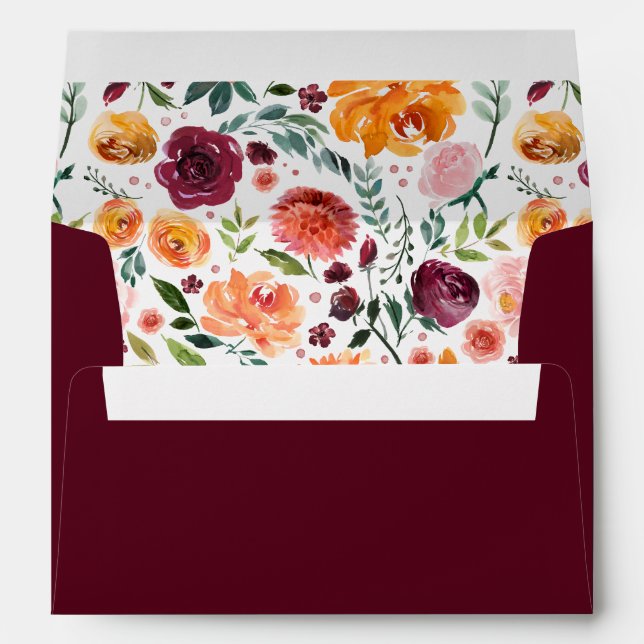 Enveloppes Fleurs Marsala et Bourgogne pour invitation 5x7 (Dos (Bas))