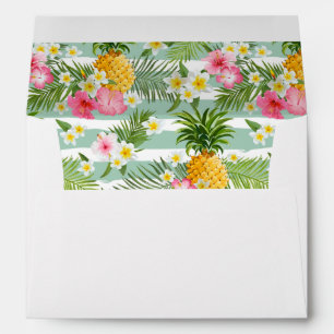 Enveloppes Fleurs tropicales et ananas sur des bandes Turquoi