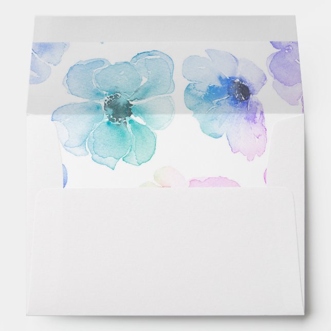 Enveloppes Floral Aquarelle bleu violet Mariage (Dos (Bas))