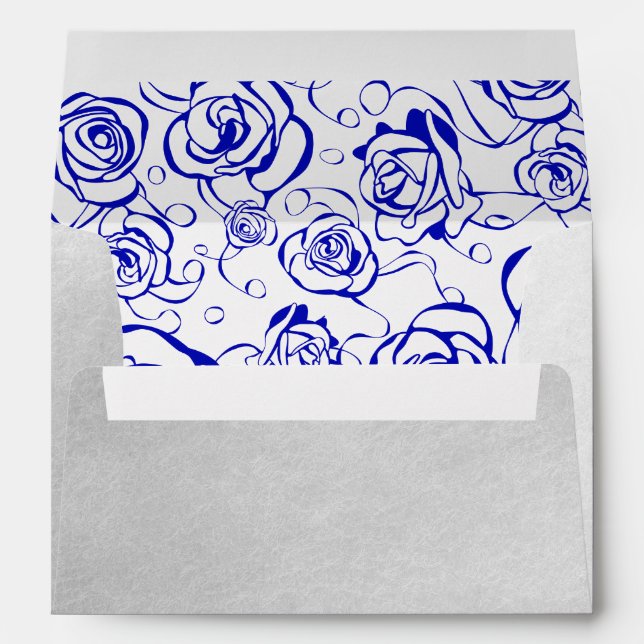 Enveloppes Floral d'huile d'argent sur bleu royal (Dos (Bas))