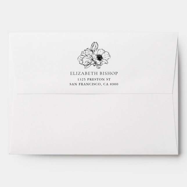 Enveloppes florales d'anémones Vintages noires (Dos (Haut rabat))
