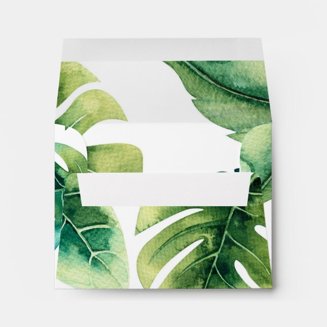 Enveloppes Green Tropical Feuilles White Elegant Invitation (Dos (Bas))