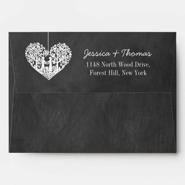 Enveloppes Hanging Heart Tree Chalkboard Mariage Collection (Dos (Haut rabat))