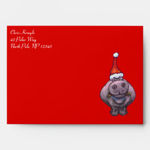 Enveloppes Hippo mignon à Santa Hat en rouge
