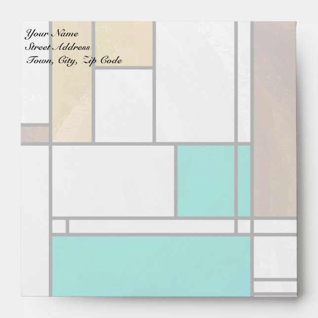 Enveloppes Impression Brown jaune Turquoise Mondrial (Devant)