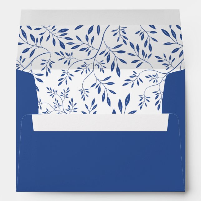 Enveloppes Indigo bleu feuille motif et mariage des initiales (Dos (Bas))