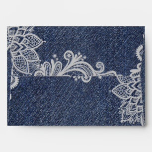 Enveloppes Invitation élégante en dentelle florale denim et b