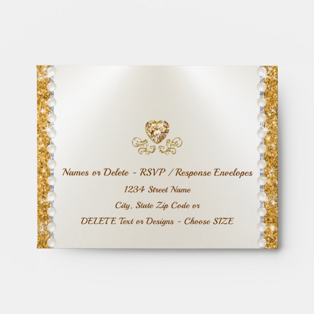 Enveloppes ivoire et or A2. RSVP personnalisable (Devant)