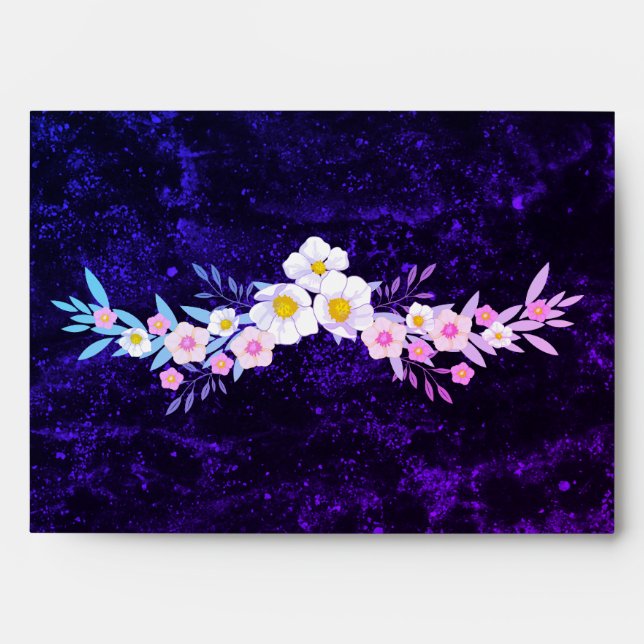 Enveloppes Joli afficheur floral violet et bleu (Devant)