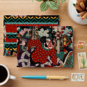 Enveloppes Kabuki Samurai Guerriers Woodblock
