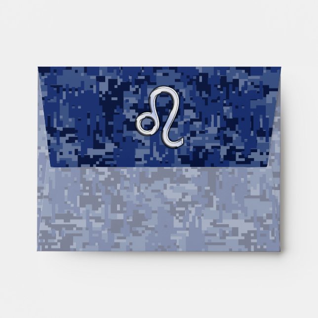 Enveloppes Leo Zodiac Sign on Navy Blue Digital Camouflage (Dos (Haut rabat))