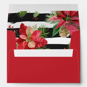 Enveloppes Les poinsettias sur noir, blanc barre l'enveloppe