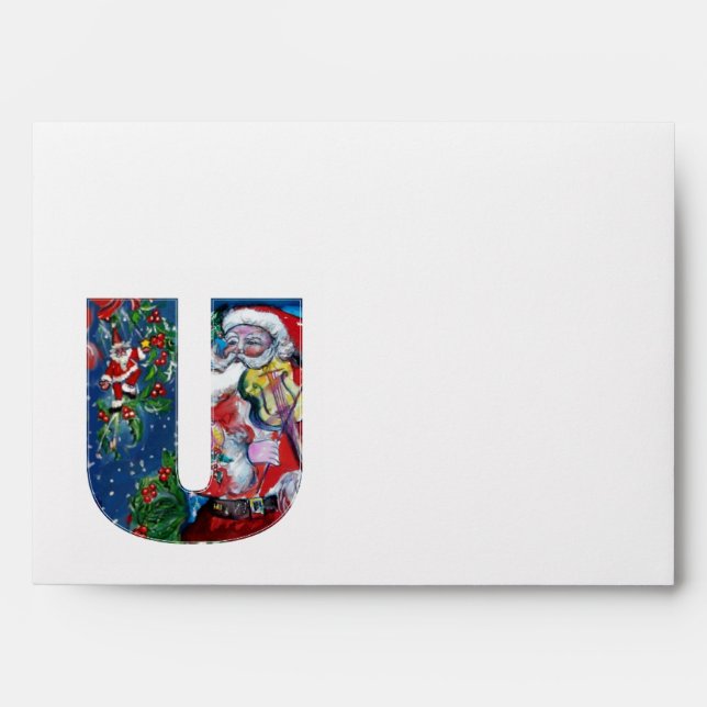 ENVELOPPES LETTRE U DE NOËL /SANTA CLAUS AVEC VIOLON (Devant)