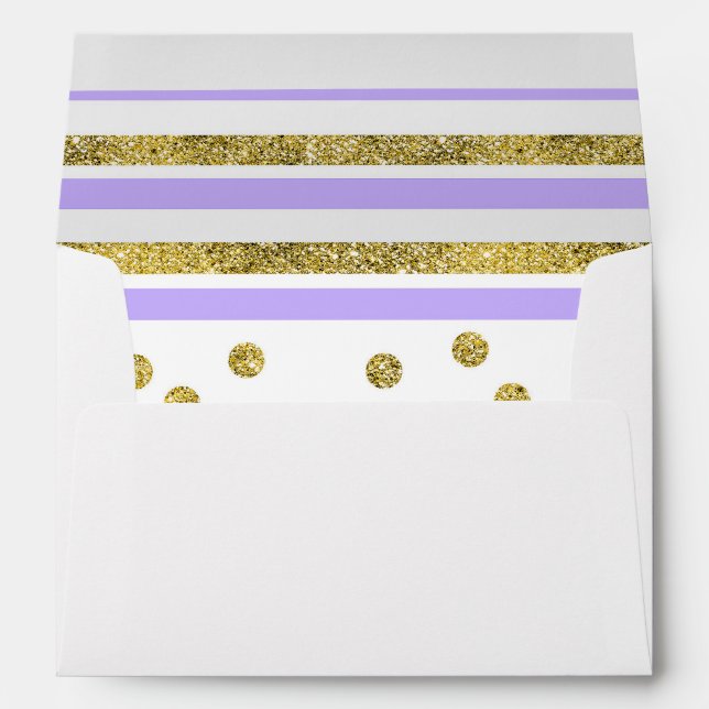 Enveloppes Lilac Purple and Gold Stripes / Confetti Mariage (Dos (Bas))
