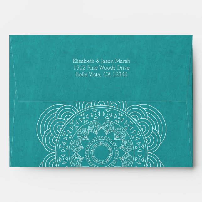 Enveloppes Mandala Jardin d'été Mariage Chic Vert Turquoise (Dos (Haut rabat))
