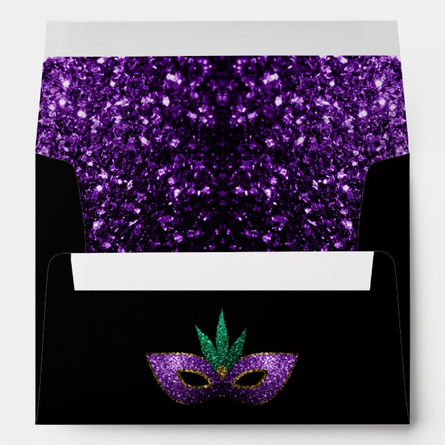 Enveloppes Mardi Gras Masque violet vert or étincelles noir (Dos (Bas))