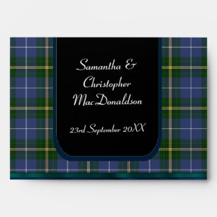 Enveloppes Mariage bleu et vert tartan plaid