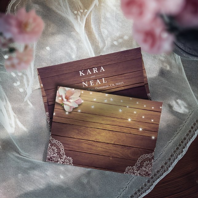 Enveloppes Mariage Bois Rustique Chic Floral Chaîne Lumière D (Créateur téléchargé)
