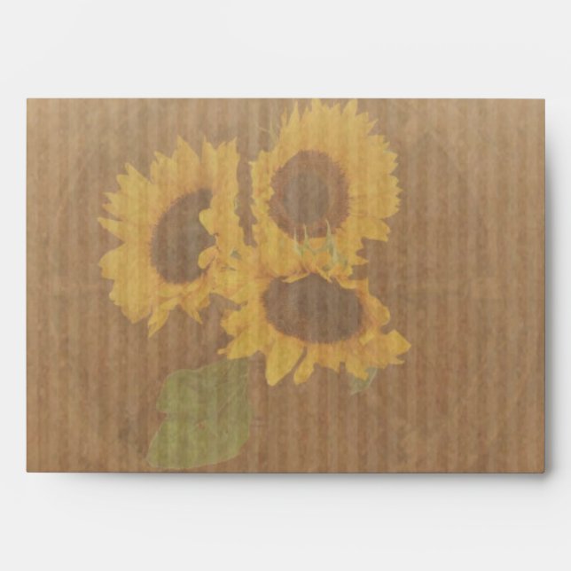 Enveloppes mariage Brown de tournesols rustiques jaunes (Devant)