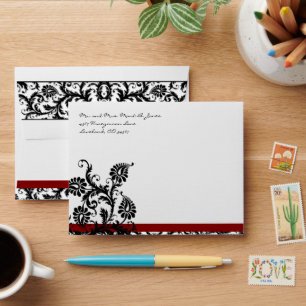 Enveloppes Mariage damassé Black Maroon Noir à l'i