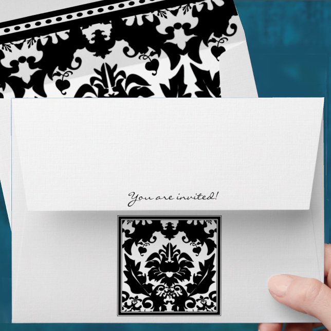 Enveloppes Mariage damassé en noir (Créateur téléchargé)