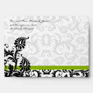 Enveloppes Mariage damassé Noir Apple Green