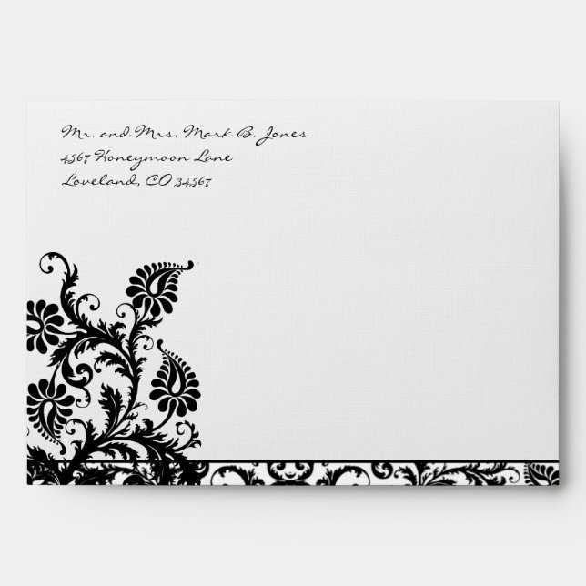 Enveloppes Mariage damassé Noires À L'Intérieur (Devant)