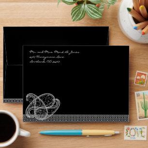 Enveloppes Mariage damassé Paisley Noir