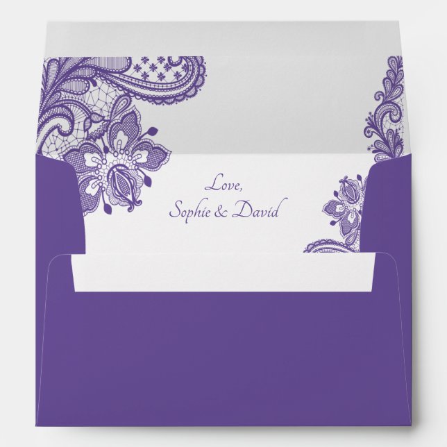 Enveloppes Mariage de dentelle ultra violet moderne (Dos (Bas))