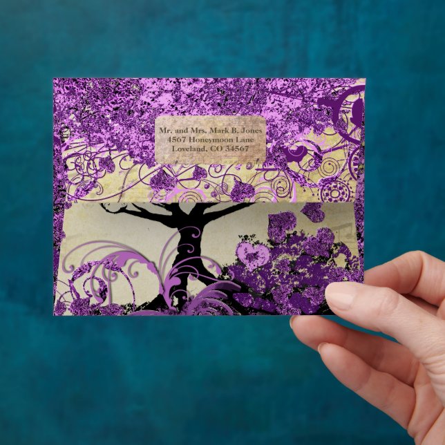 Enveloppes Mariage de feuille d'arbre de coeur violet radiant (Hand)