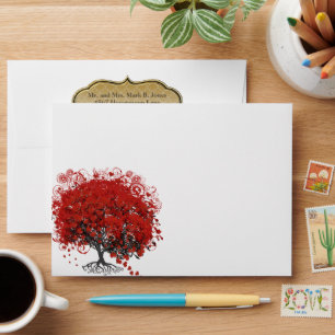 Enveloppes Mariage de feuille de coeur rouge