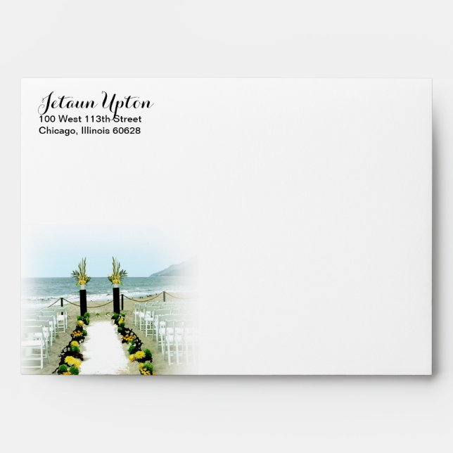 Enveloppes Mariage de plage gris jaune sur l'île (Devant)