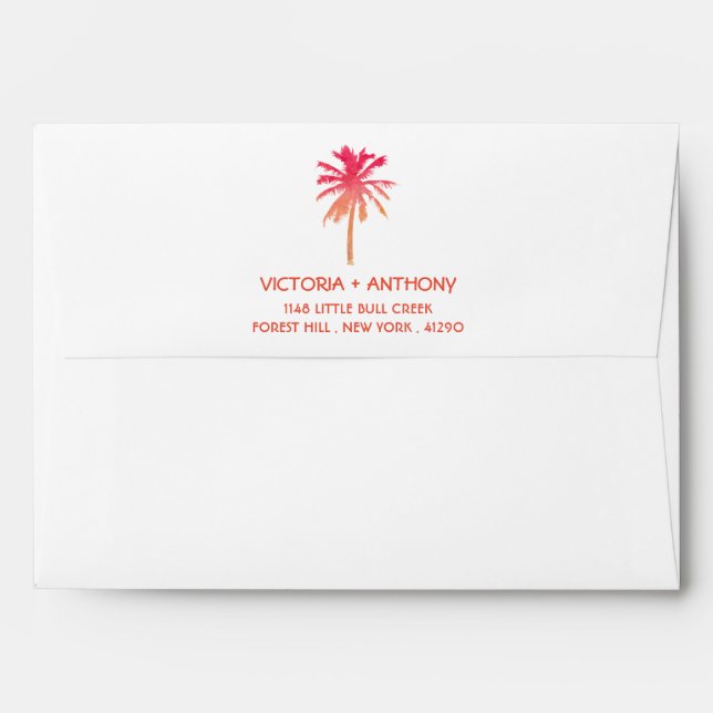 Enveloppes Mariage de plage Tropical Sunset Palm Tree Beach (Dos (Haut rabat))