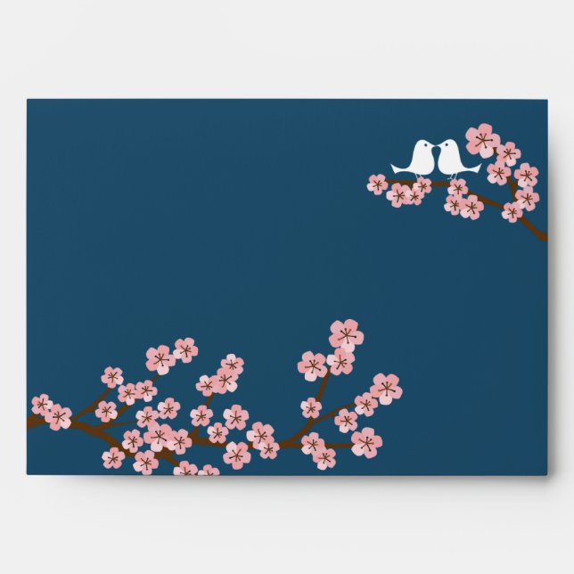 Enveloppes Mariage de printemps en fleurs de cerisiers bleus  (Devant)