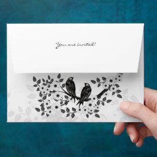 Enveloppes Mariage d'oiseaux amoureux de la forêt enchantée