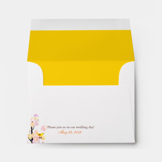 Enveloppes Mariage d'oiseaux en fleurs de cerisier de printem (Dos (Bas))