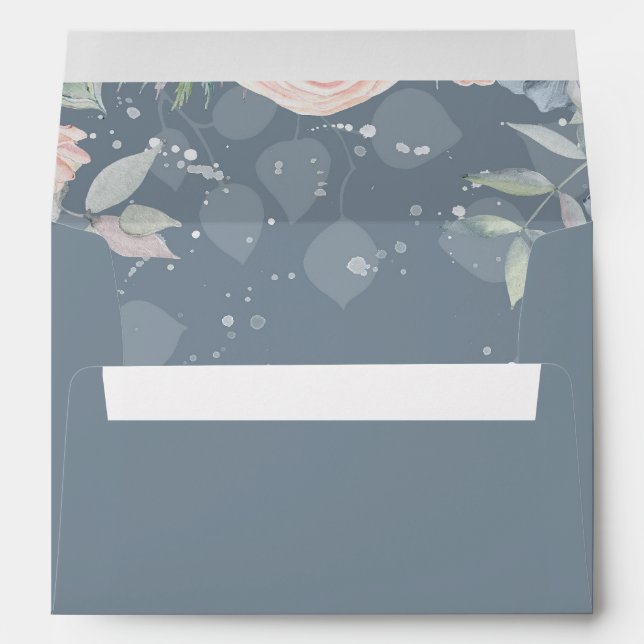 Enveloppes Mariage élégant de fleurs de bleu et de pêche (Dos (Bas))