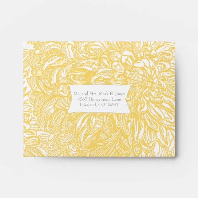 Enveloppes Mariage en fleur Dahlia jaune Iris (Devant)